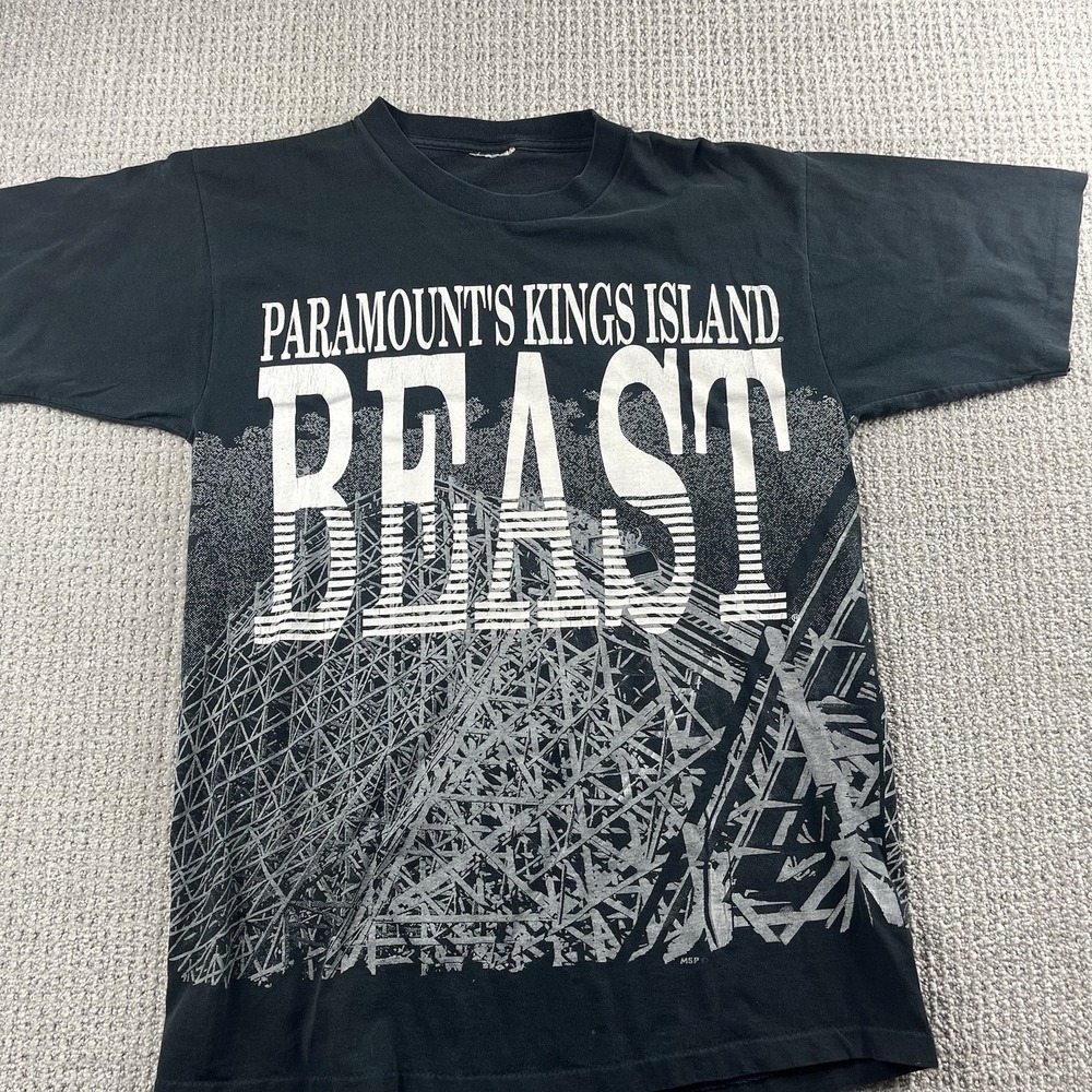Vintage Kings Island The Beast T Shirt Paramounts Roller Coaster Double Sided L